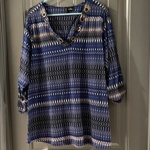 New Directions Blue and Black Patterned Tunic